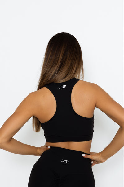 Zip sport bra - black